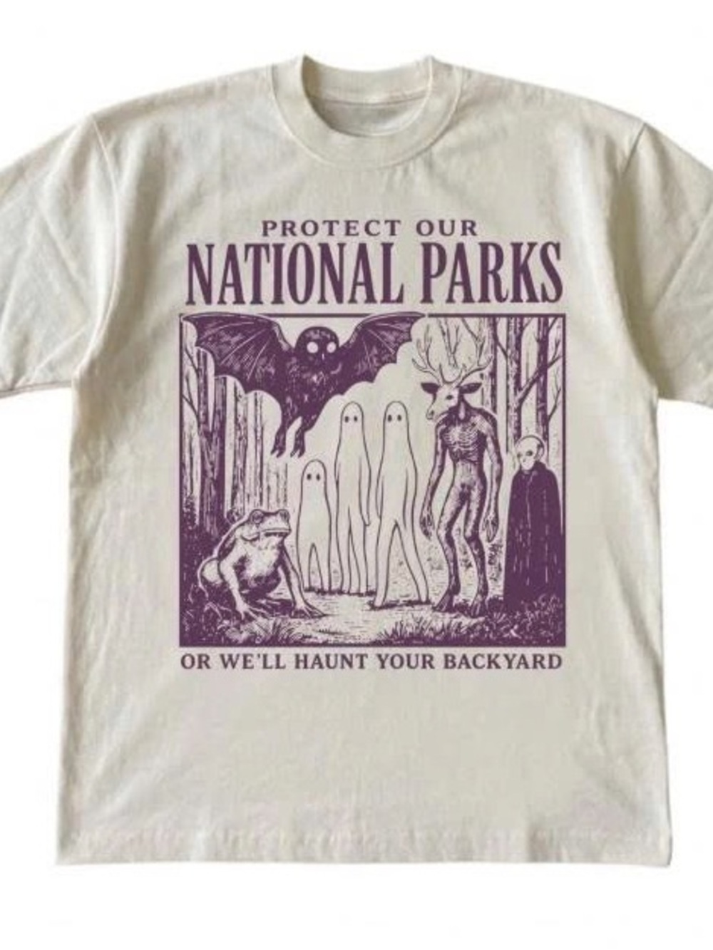 Gildan Cream Short-Sleeve Tee with Purple 'Protect Our National Parks' Graphic